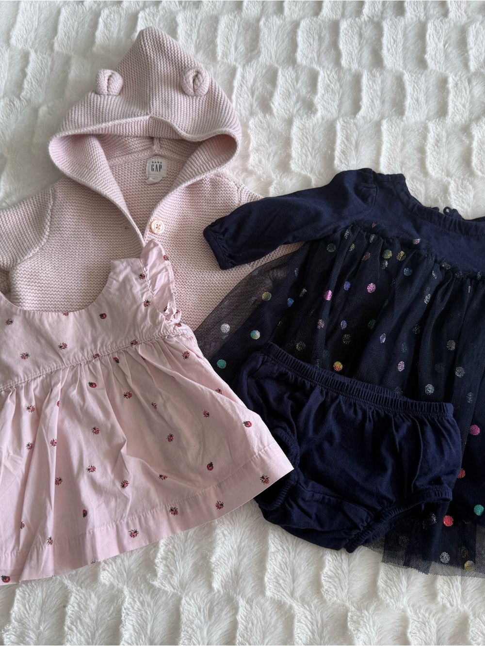 Baby GAP Girl Bundle - Coat, Navy Party Dress, Pink Ladybug Top